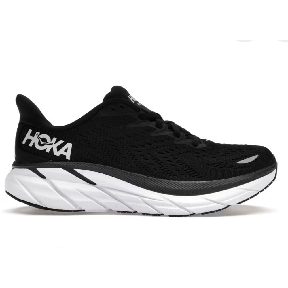 HOKA One One Clifton 8 Women's Running Shoes – Black & White – 10.5B